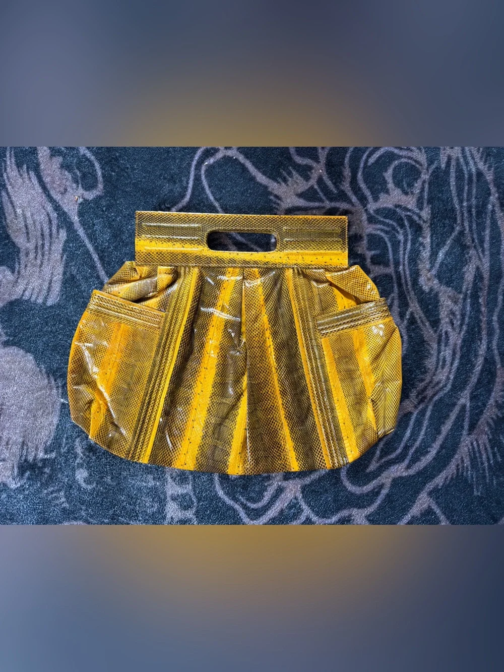 Yellow Snake-Texture Pleated Handle Women's Bag